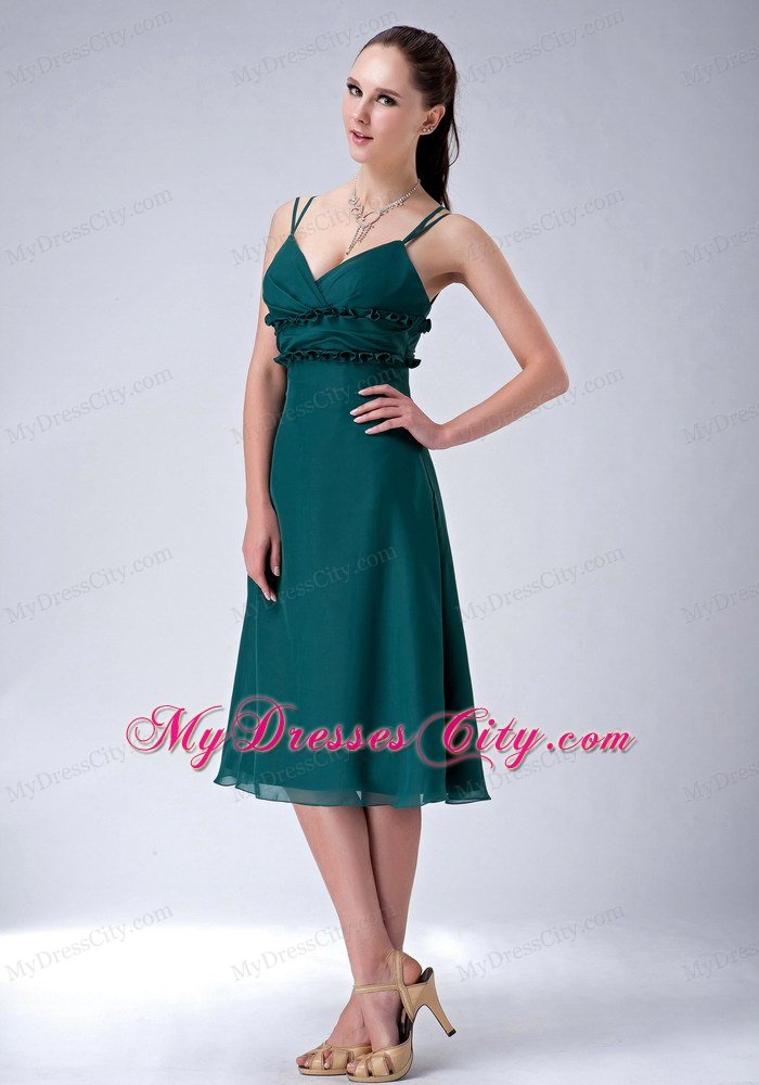 Dark Green Chiffon Homecoming Dress with Straps and Appliques