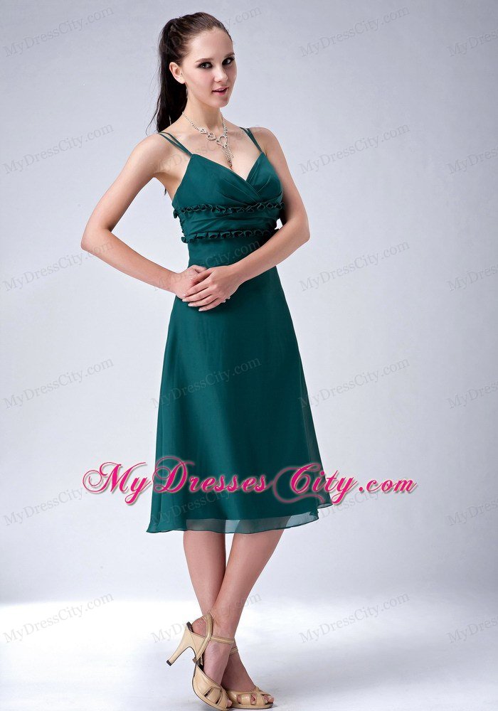 Dark Green Chiffon Homecoming Dress with Straps and Appliques