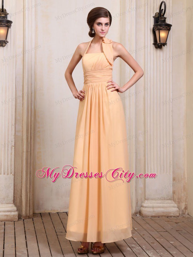 Gold Halter Ankle-length Chiffon Homecoming Dress under 200