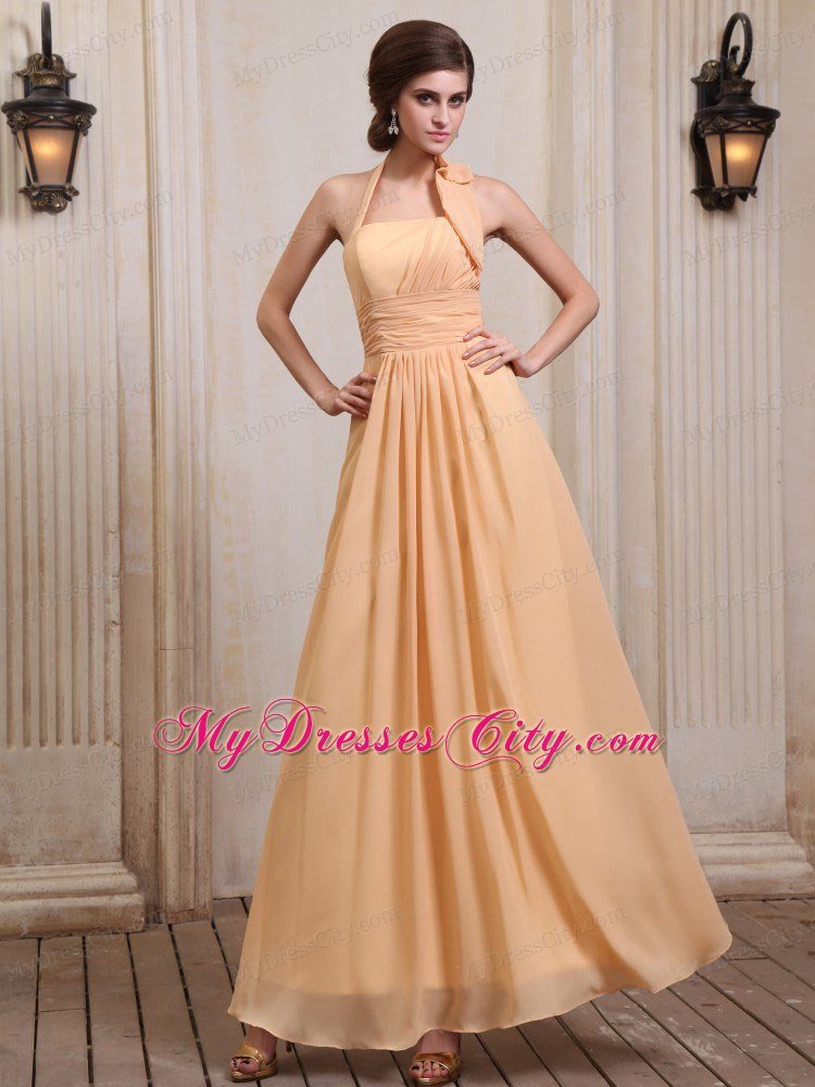 Gold Halter Ankle-length Chiffon Homecoming Dress under 200