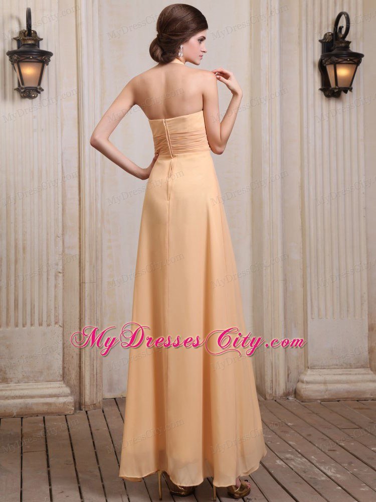 Gold Halter Ankle-length Chiffon Homecoming Dress under 200