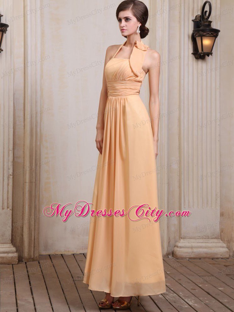 Gold Halter Ankle-length Chiffon Homecoming Dress under 200