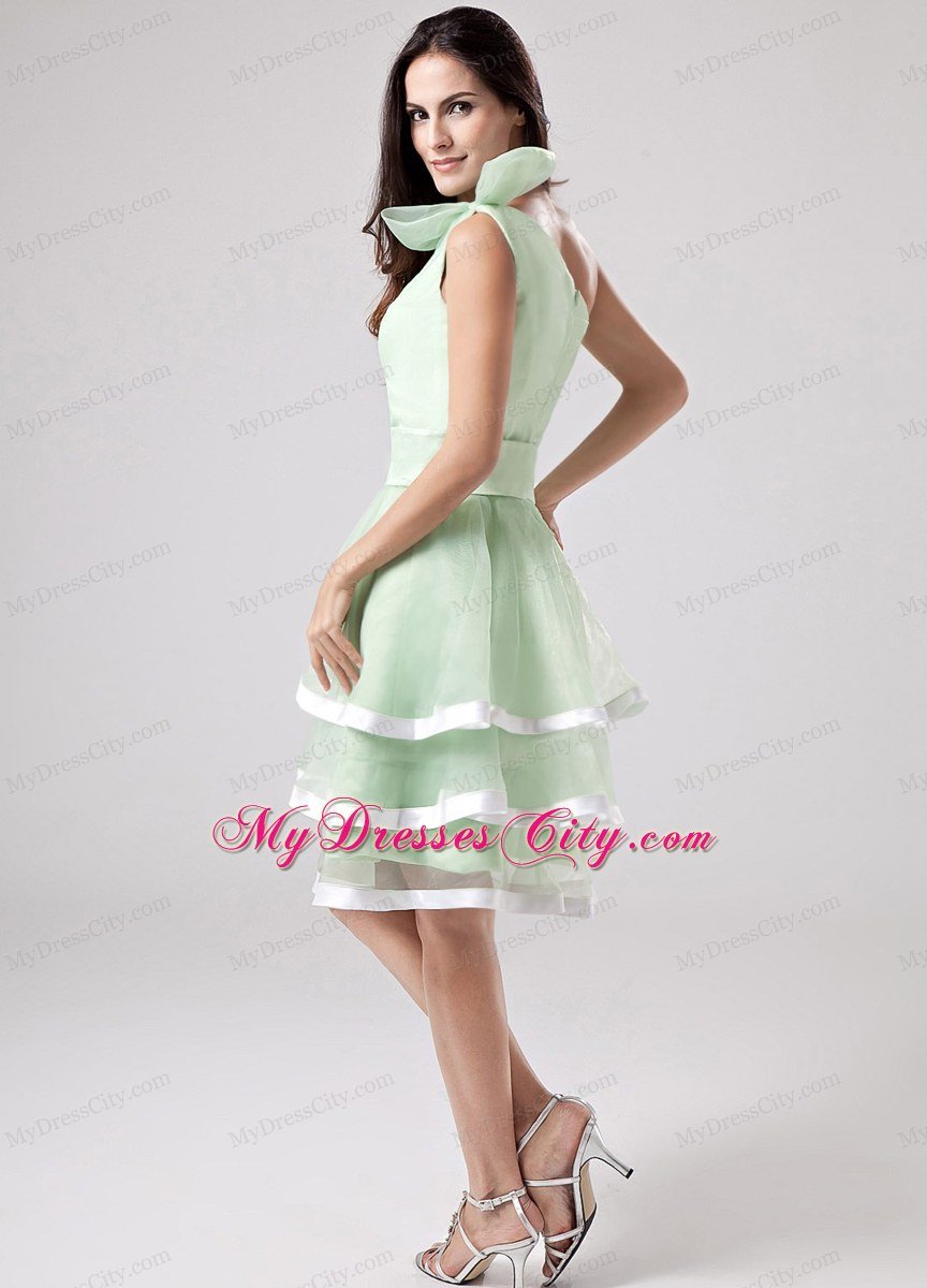 One Shoulder Flowers Sashed Apple Green Layered Homecoming Dress