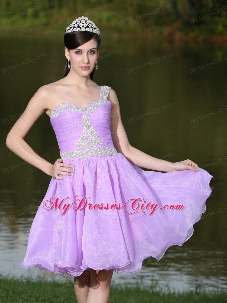 Lavender One Shoulder Beaded Knee-length Homecoming Dress