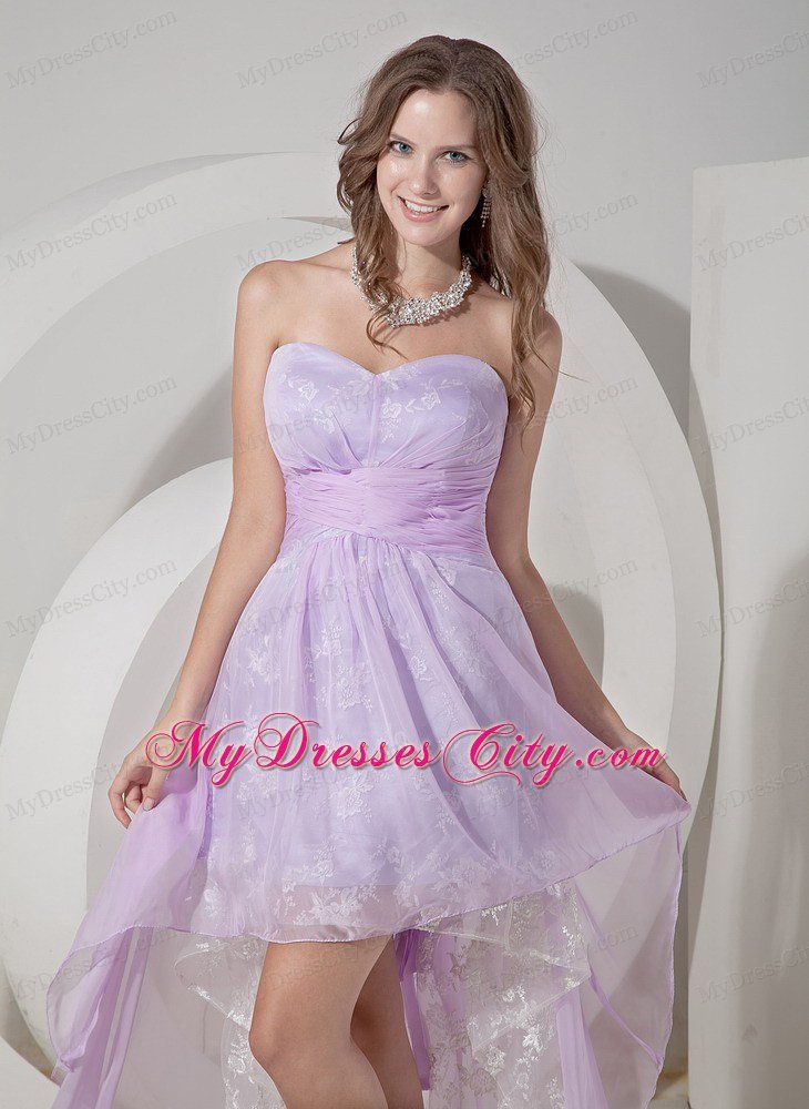 Lilac High-low Princess Chiffon Homecoming Dress Ruched