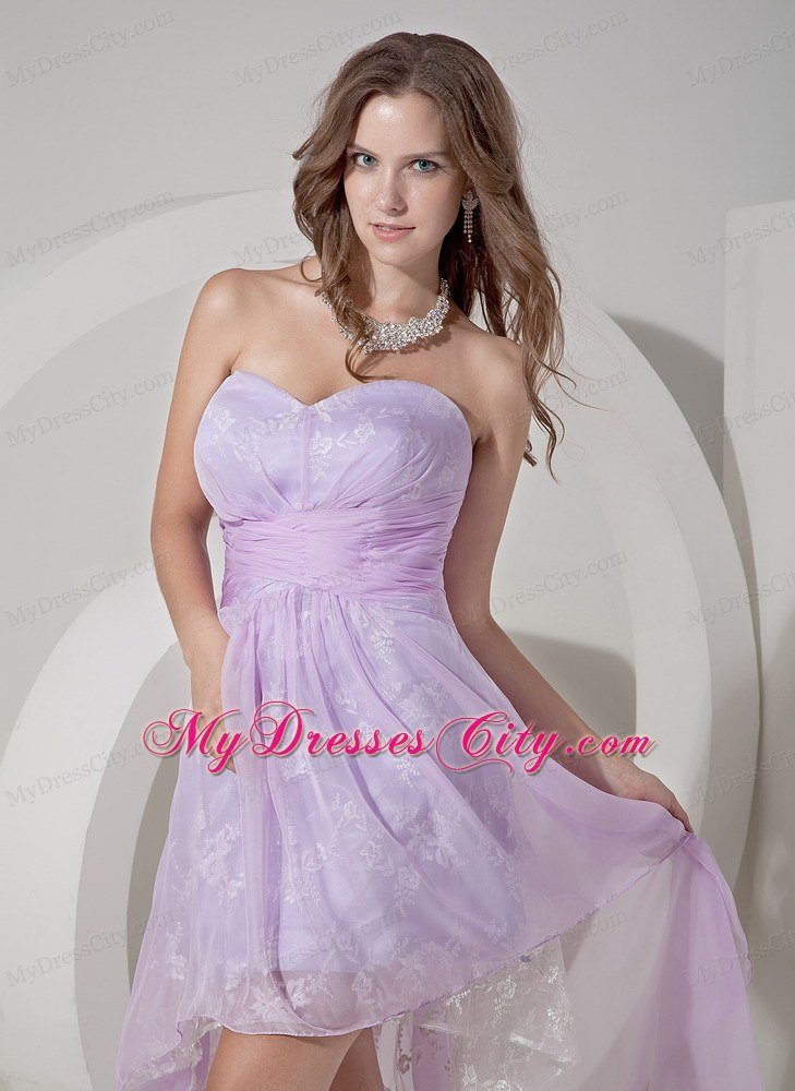 Lilac High-low Princess Chiffon Homecoming Dress Ruched