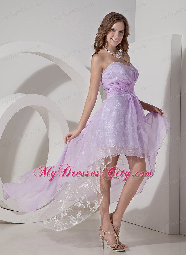 Lilac High-low Princess Chiffon Homecoming Dress Ruched