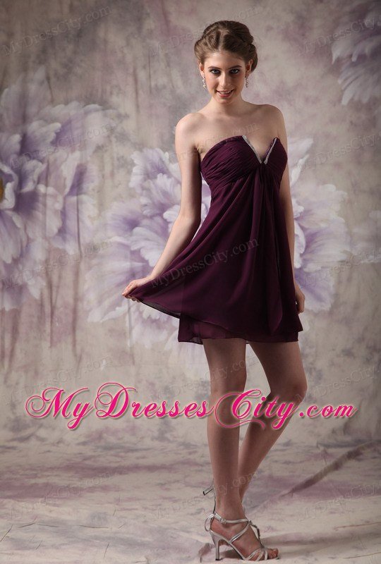 Dark Purple Mini Homecoming Dress with V-neck Chiffon Beads