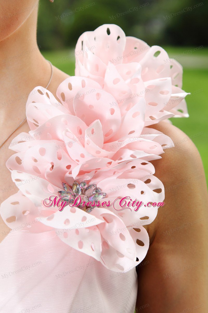 One Shoulder Light Pink Mini Hand Flowers Homecoming Dress