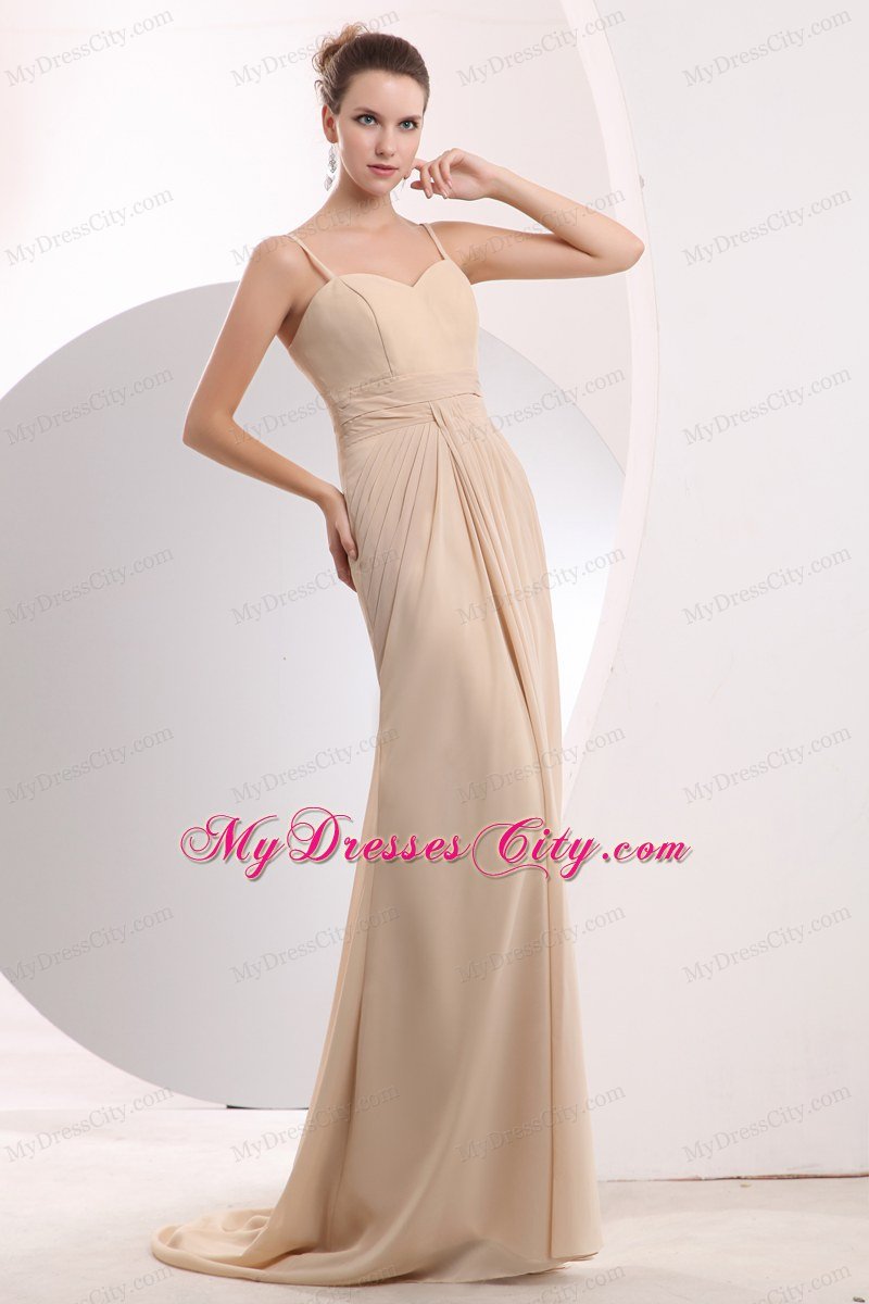 Chiffon Champagne Brush Homecoming Dress with Straps Ruched