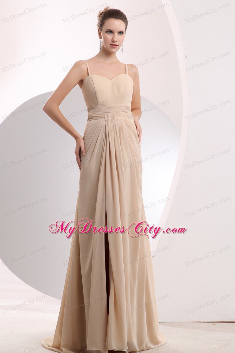 Chiffon Champagne Brush Homecoming Dress with Straps Ruched