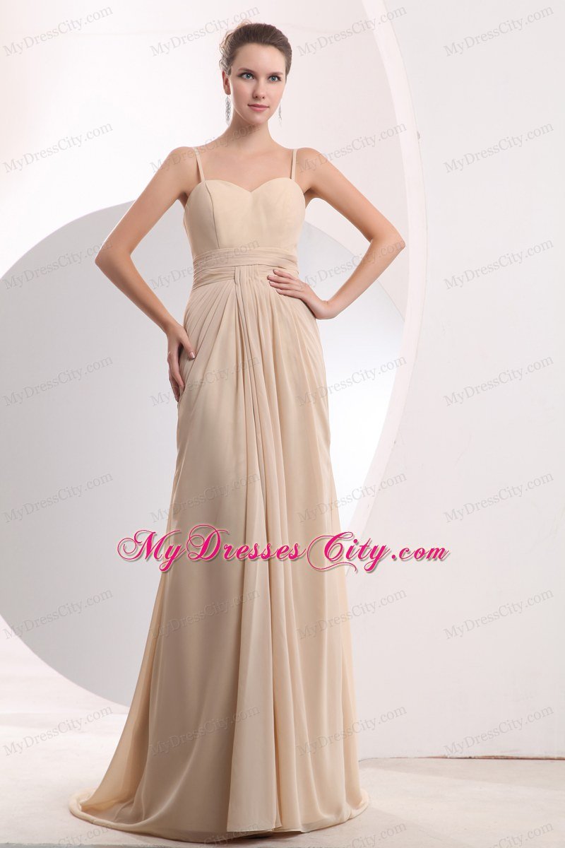 Chiffon Champagne Brush Homecoming Dress with Straps Ruched