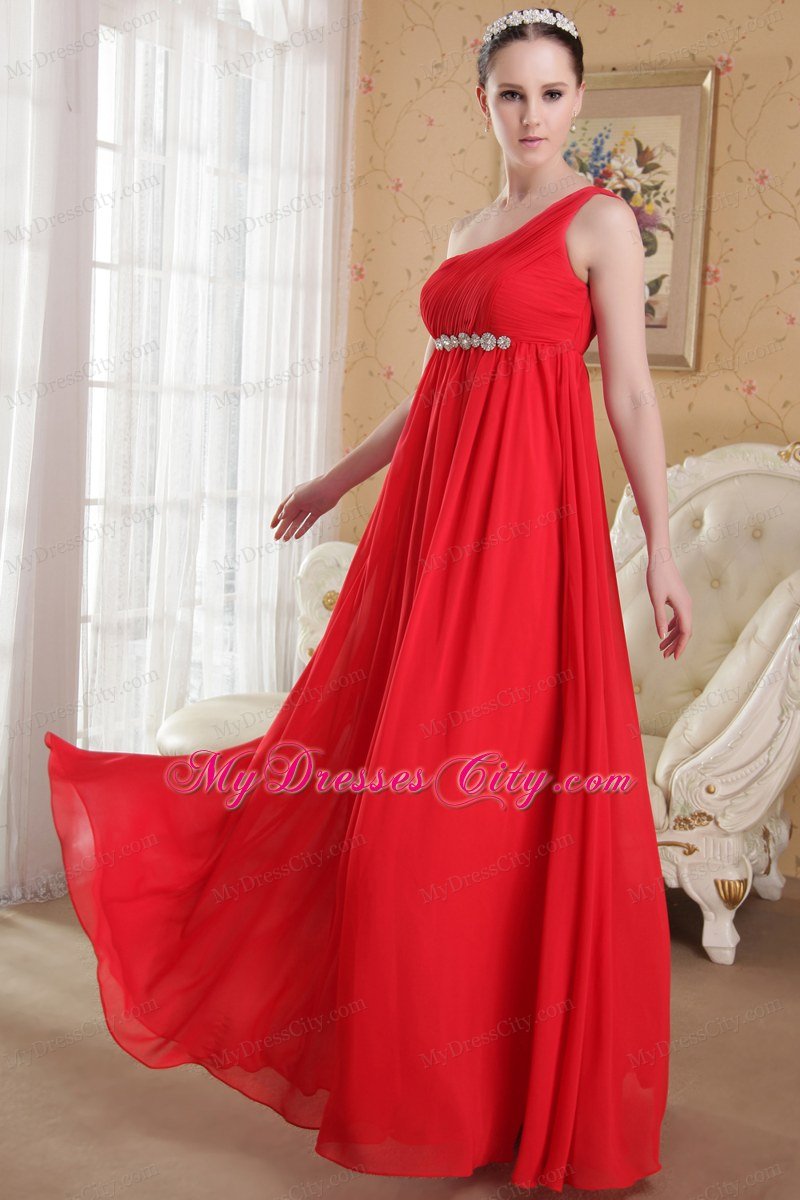 Red Empire Single Strap Chiffon Homecoming Dress with Beads