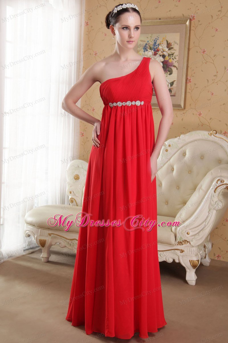 Red Empire Single Strap Chiffon Homecoming Dress with Beads