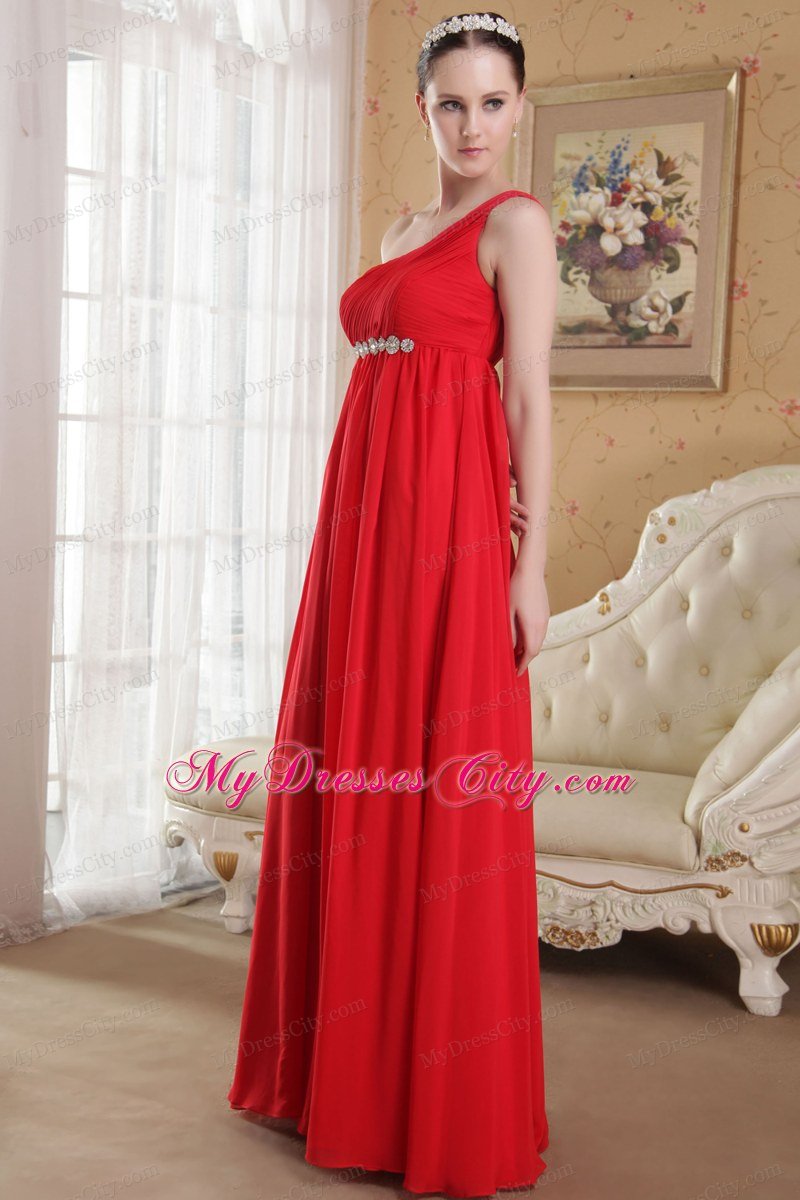 Red Empire Single Strap Chiffon Homecoming Dress with Beads