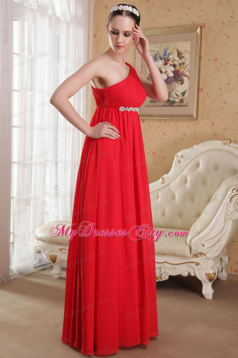 Red Empire Single Strap Chiffon Homecoming Dress with Beads