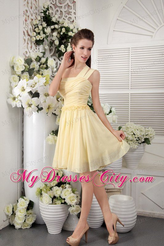 Light Yellow Asymmetrical Short Chiffon Homecoming Dress