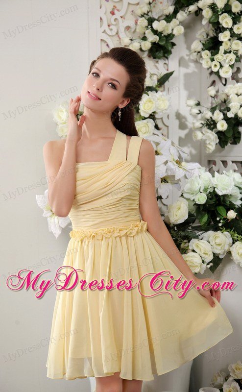 Light Yellow Asymmetrical Short Chiffon Homecoming Dress