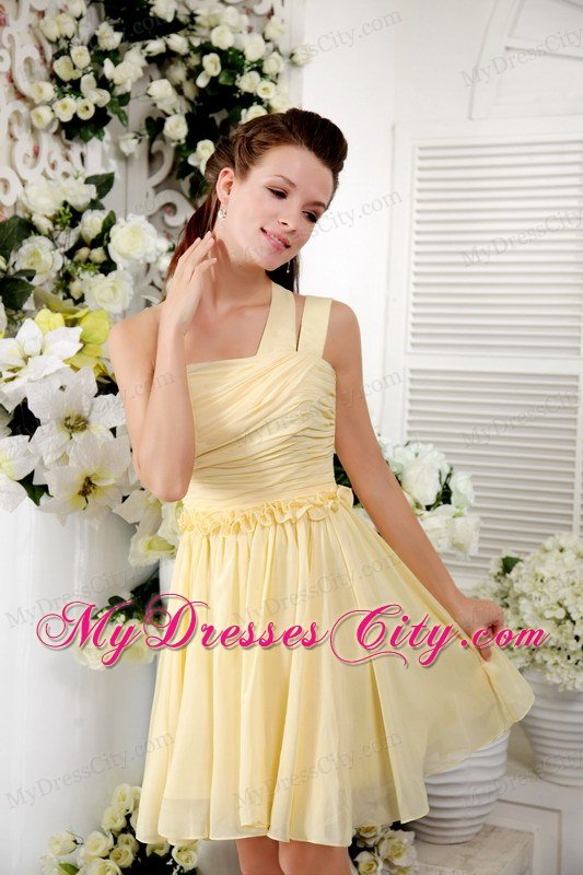 Light Yellow Asymmetrical Short Chiffon Homecoming Dress