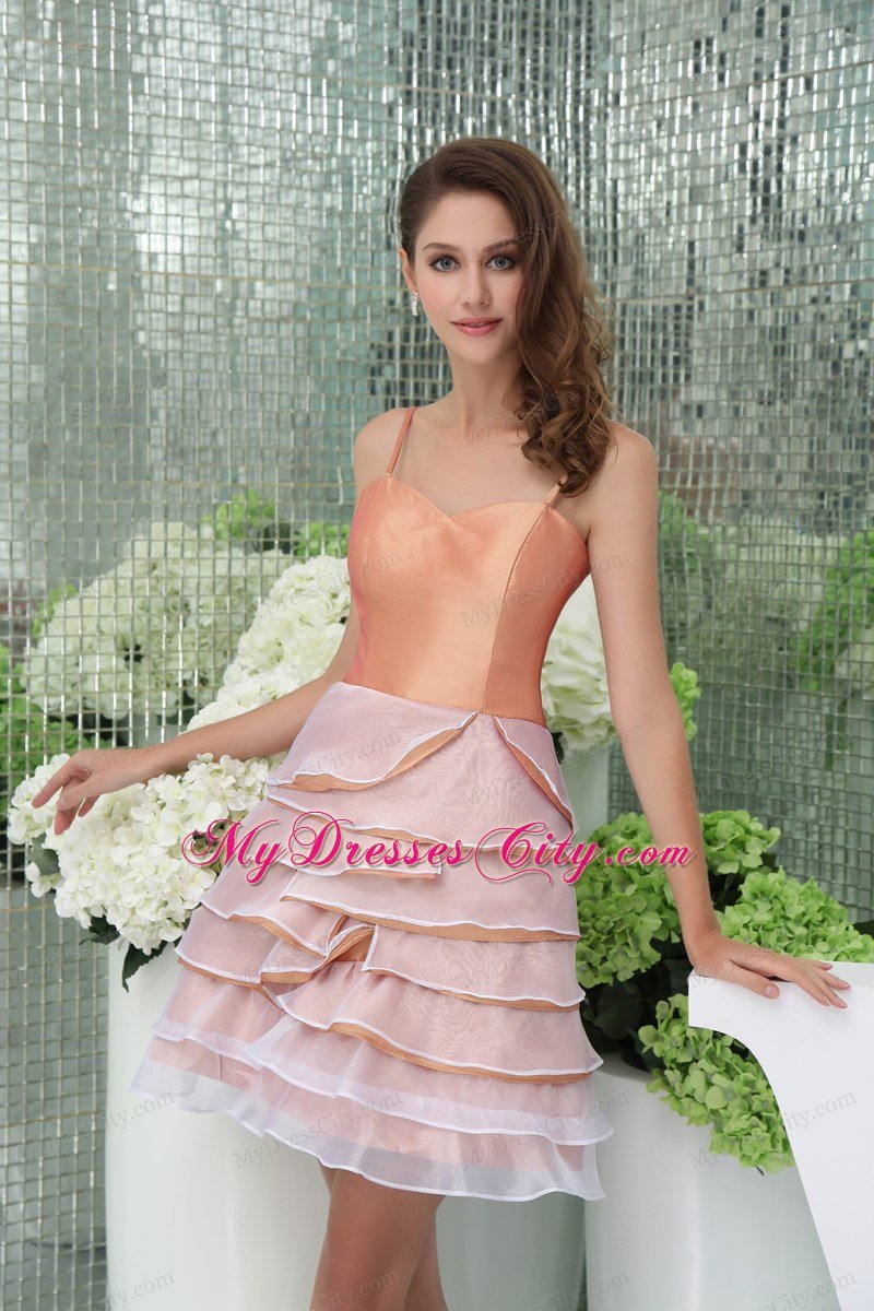 Short Straps Pink A-Line Homecoming Dress with Ruffled Layers