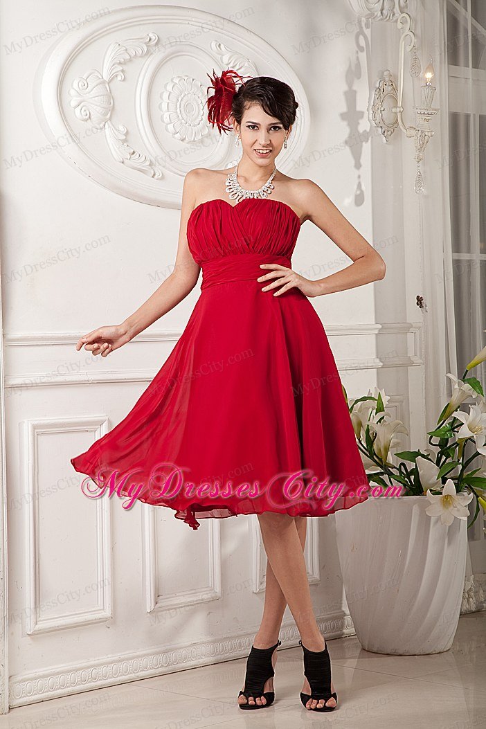 Short Red Chiffon A-line Sweetheart Homecoming Dress Ruched