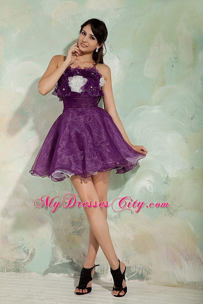 Dark Purple A-line Homecoming Dress Hand Flowers Mini-length