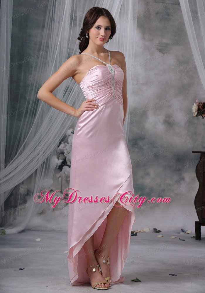 Baby Pink Column Spaghetti Straps High-low Chiffon Holiday Dress