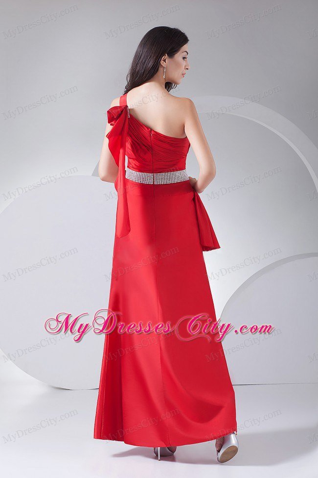 Ruched Decorate One Shoulder Red 2013 Beading Prom Dress