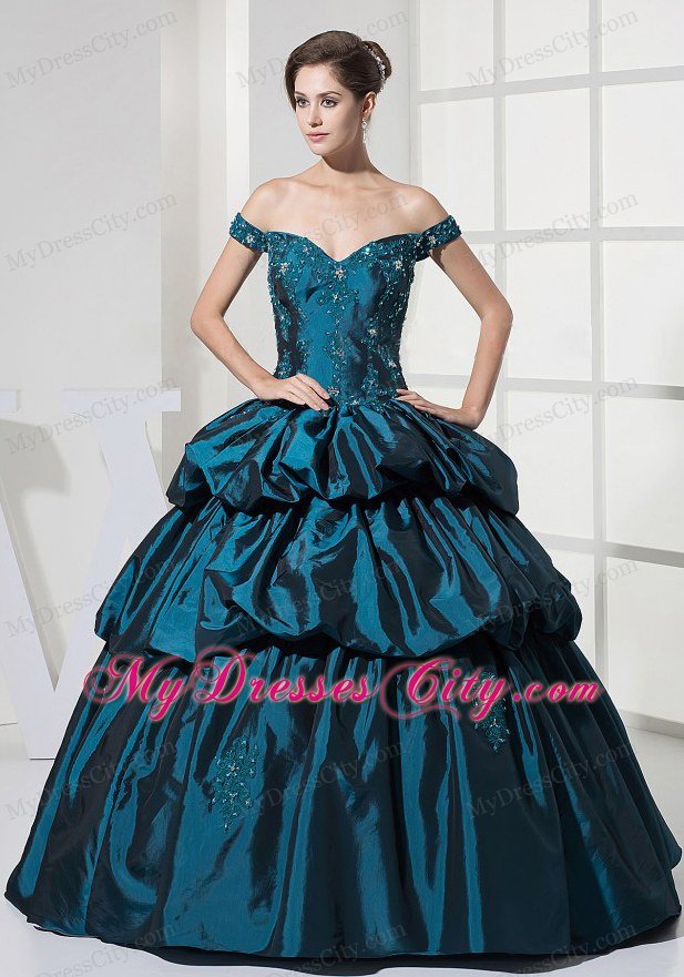 Navy Blue Off The Shoulder Pick-ups Prom Evening Dress for Party