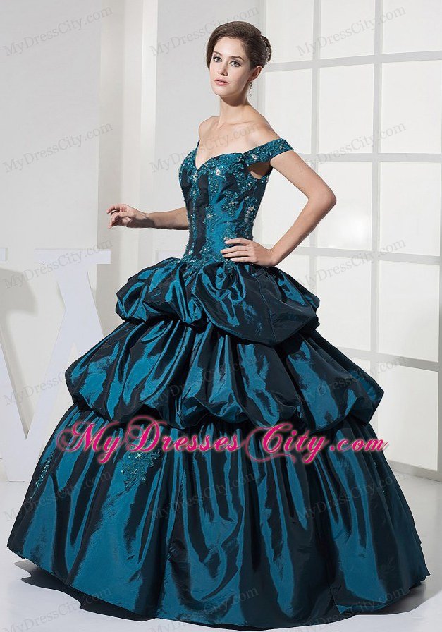 Navy Blue Off The Shoulder Pick-ups Prom Evening Dress for Party