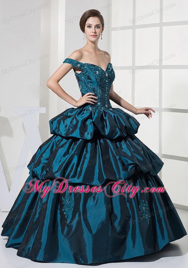 Navy Blue Off The Shoulder Pick-ups Prom Evening Dress for Party