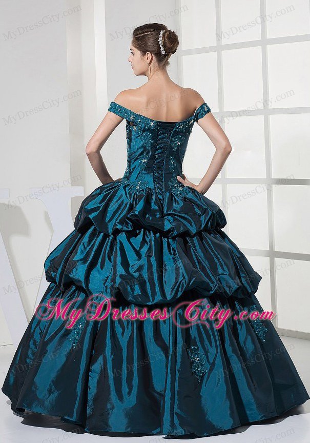 Navy Blue Off The Shoulder Pick-ups Prom Evening Dress for Party