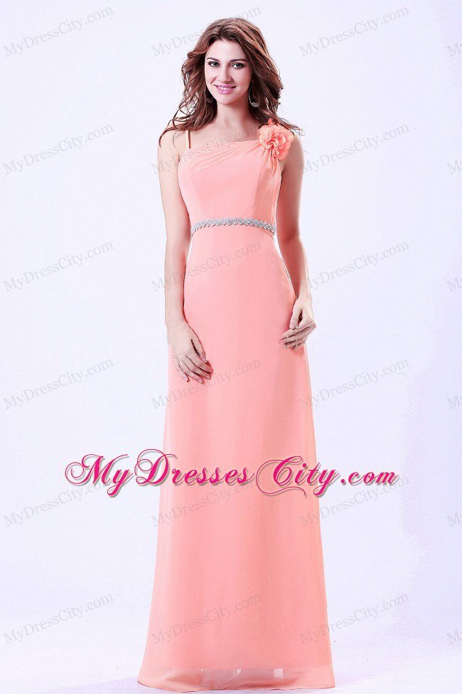 Spaghetti Straps For Watermelon Prom Party Dress With Beading