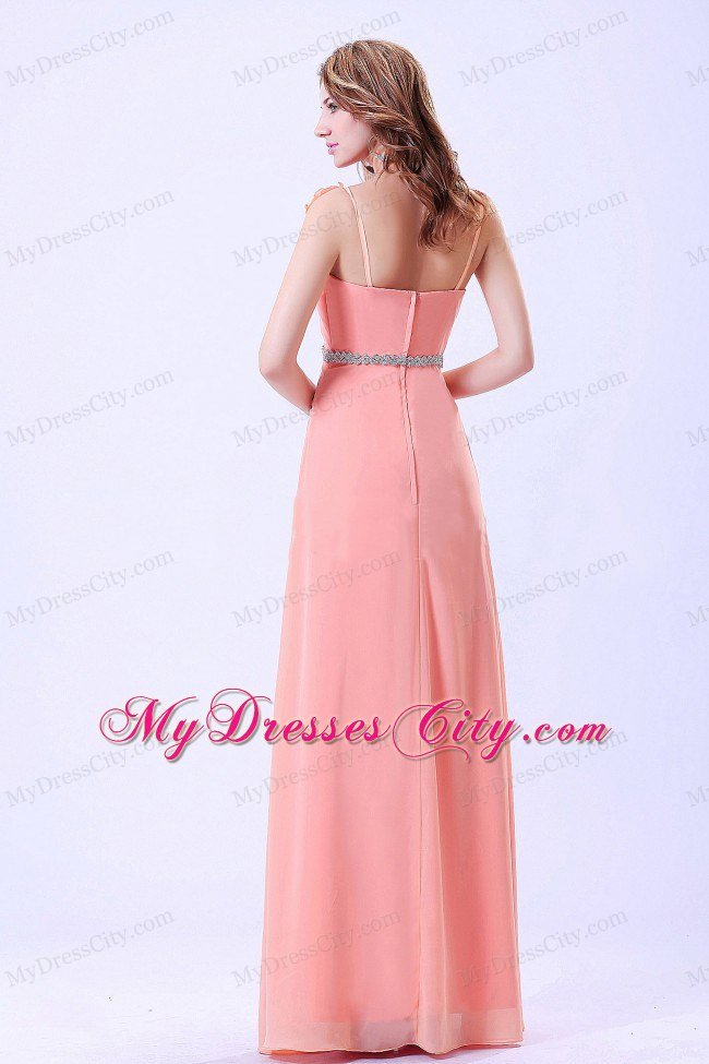 Spaghetti Straps For Watermelon Prom Party Dress With Beading