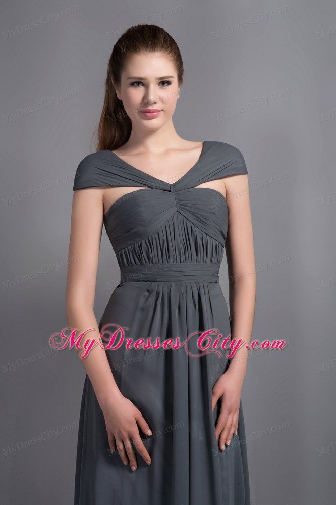 Cheap Grey Ruches Asymmetrical Cap Sleeves Prom Celebrity Dress