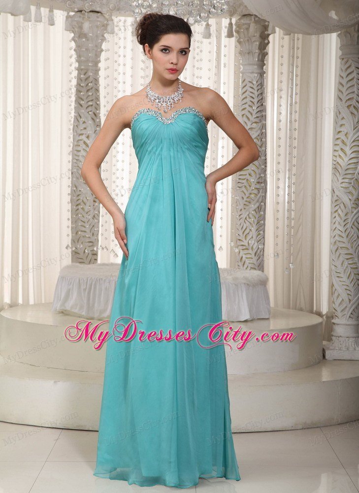 Fashionable Sweetheart Long Beading Aqua Blue Prom Dress for Girl