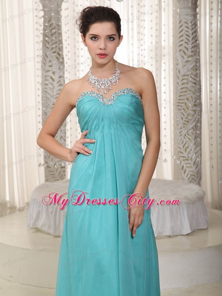 Fashionable Sweetheart Long Beading Aqua Blue Prom Dress for Girl