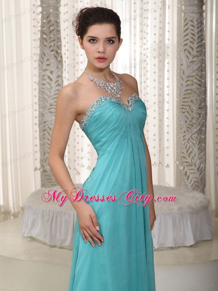 Fashionable Sweetheart Long Beading Aqua Blue Prom Dress for Girl