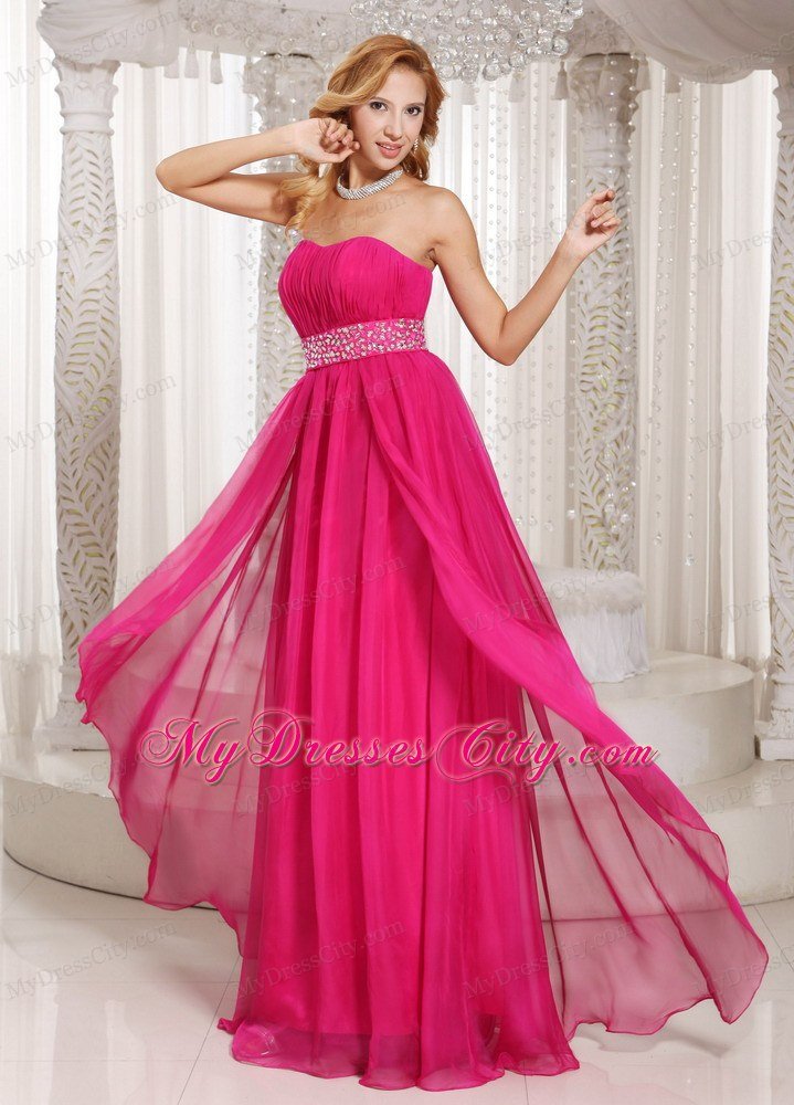 Hot Pink Column Strapless 2013 Prom Dress with Beading and Ruches