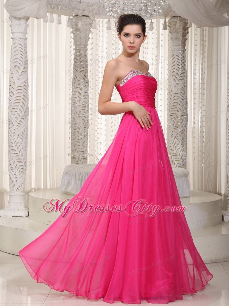 2013 Hot Pink Chiffon Ruches Long Prom Dress for Cheap