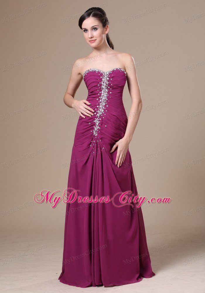 Column Purple Sweetheart Beading Chiffon 2013 Prom Dress