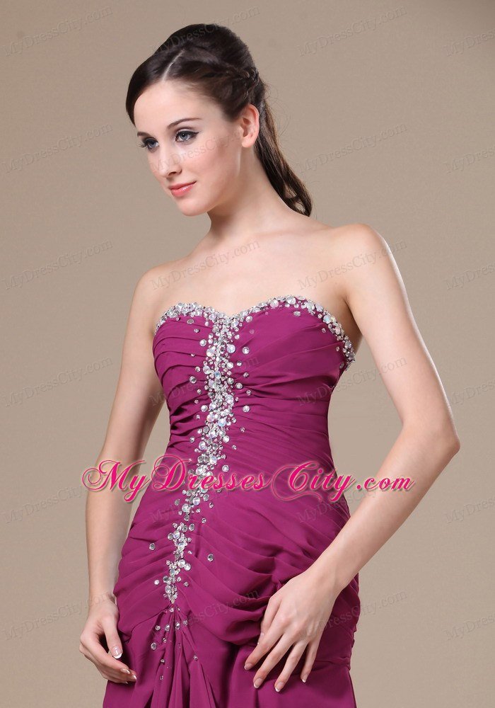 Column Purple Sweetheart Beading Chiffon 2013 Prom Dress