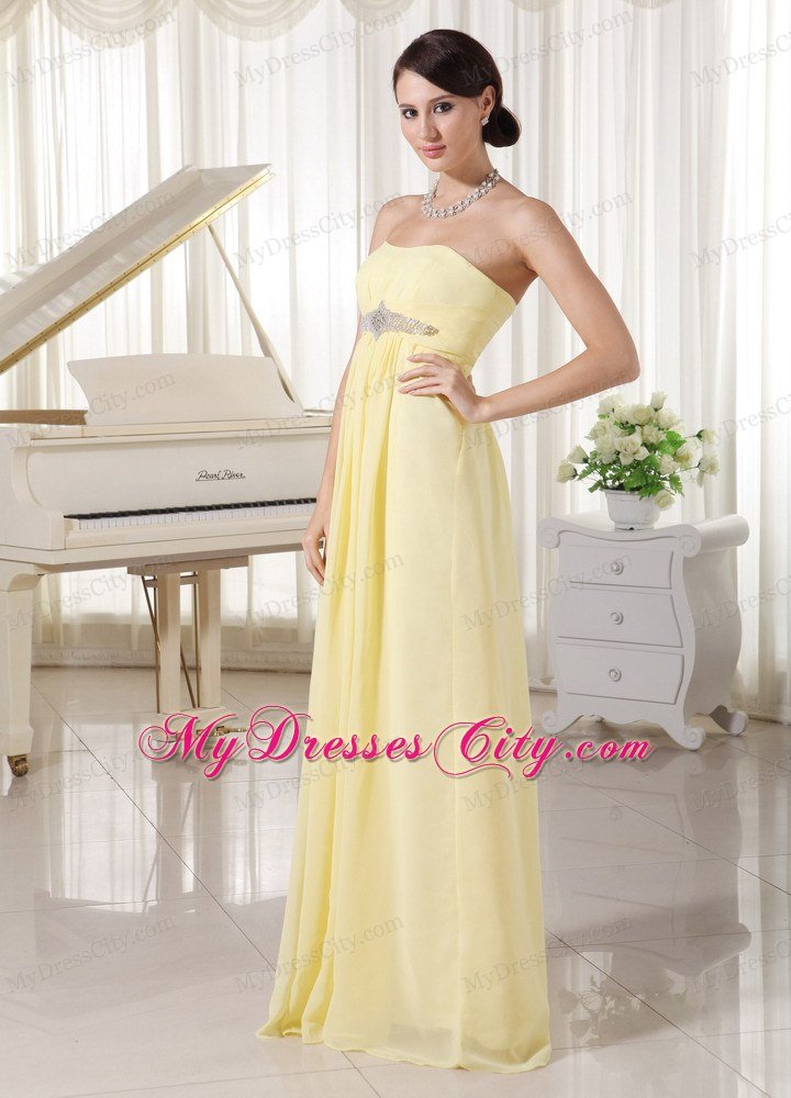 Light Yellow Chiffon Beaded 2013 Junior Prom Dress with Floor-length