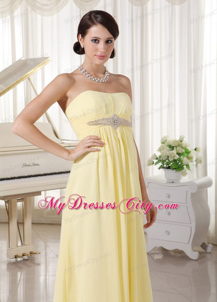 Light Yellow Chiffon Beaded 2013 Junior Prom Dress with Floor-length