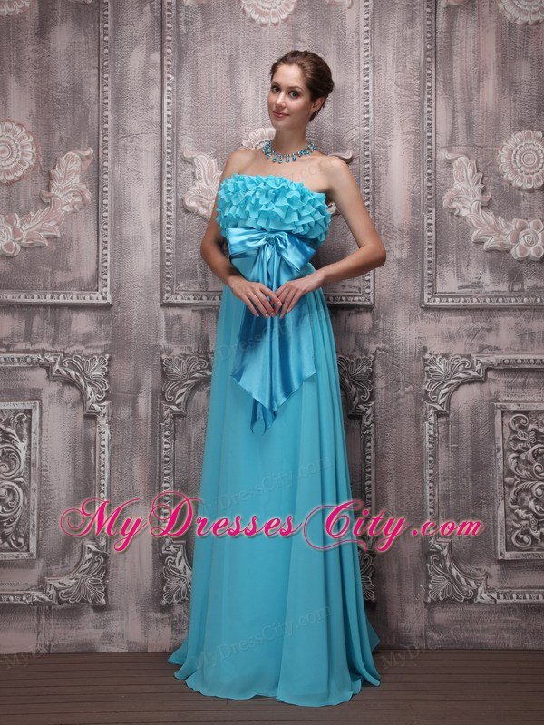 Teal Sash Ruffles Junior Prom Gown Chiffon with Floor-length for Girl