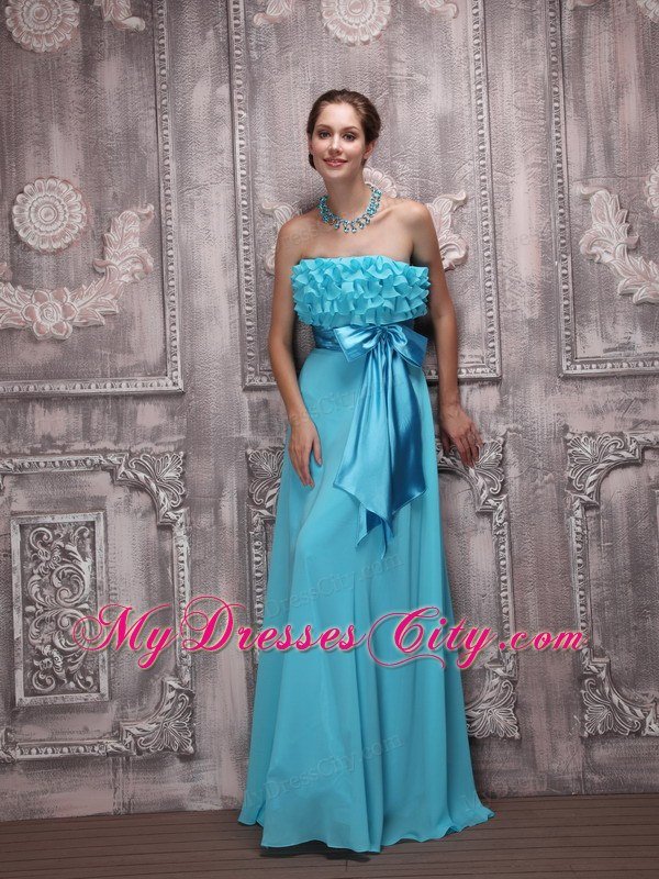 Teal Sash Ruffles Junior Prom Gown Chiffon with Floor-length for Girl