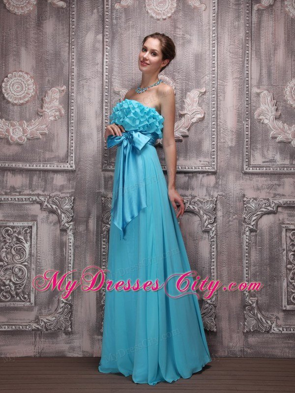 Teal Sash Ruffles Junior Prom Gown Chiffon with Floor-length for Girl