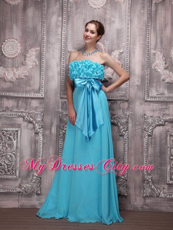 Teal Sash Ruffles Junior Prom Gown Chiffon with Floor-length for Girl