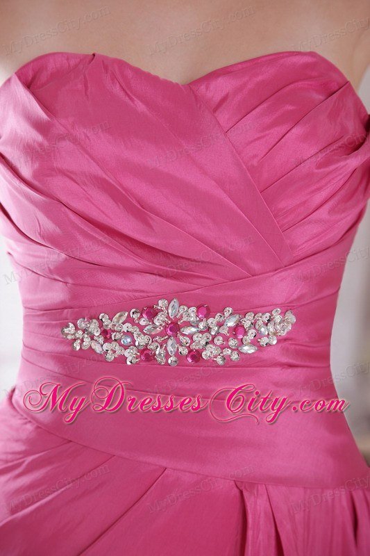 Hot Pink A-Line Beading Prom Dress with Sweetheart Court Train