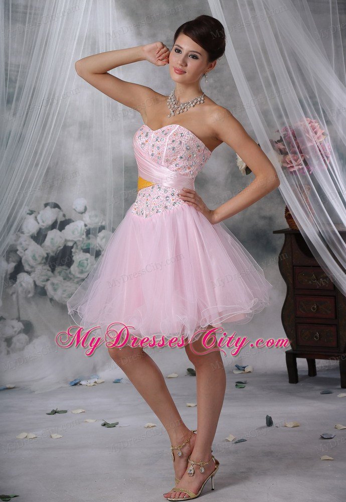 Beaded Decorate Bodice Baby Pink Short Prom Dress For 2013